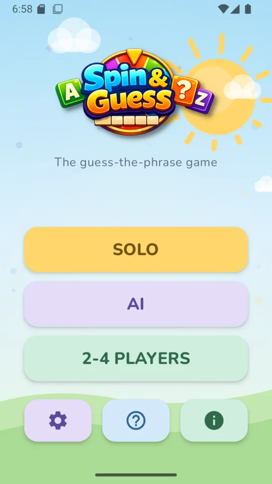 Home screen with mode selection: Solo, AI, or 2–4 players