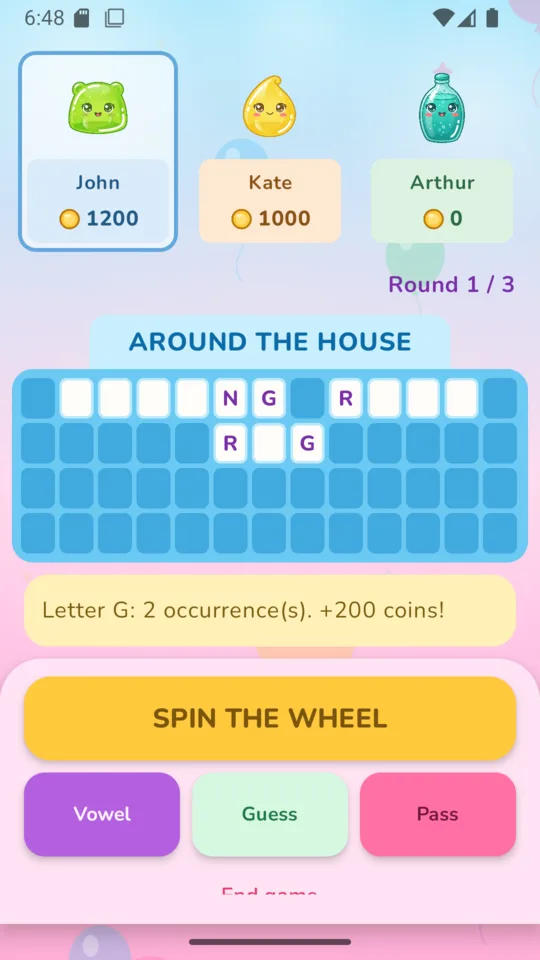 Board with a partially revealed phrase