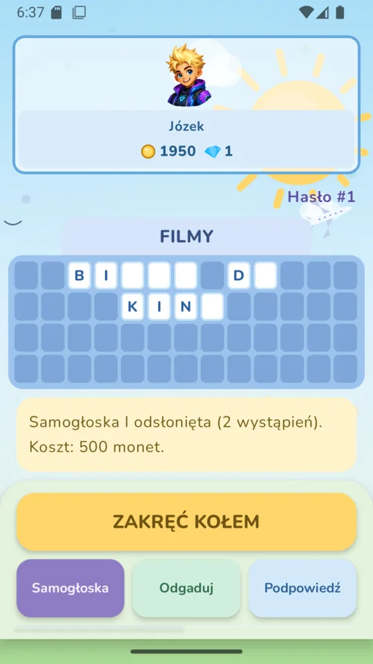 Plansza z częściowo odkrytym hasłem
