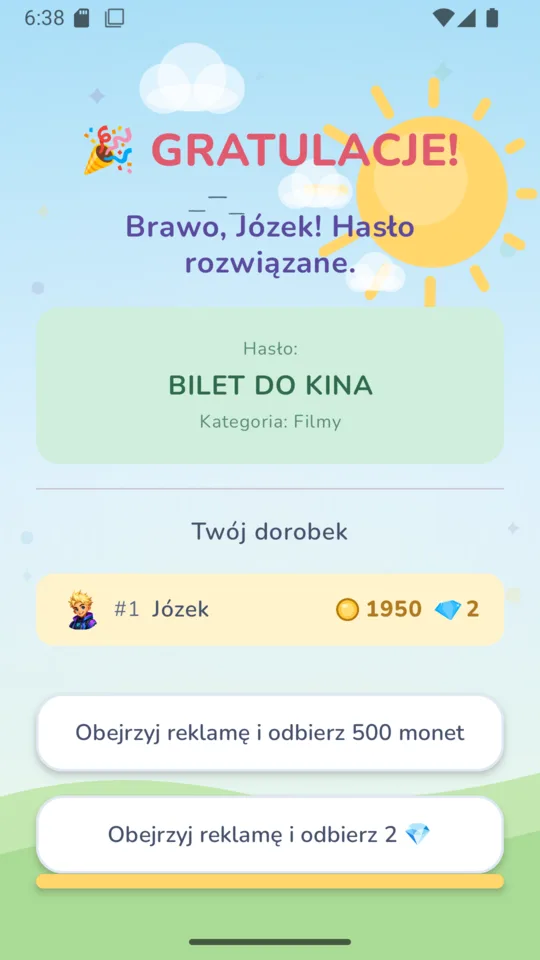 Podsumowanie gry z nagrodami i monetami